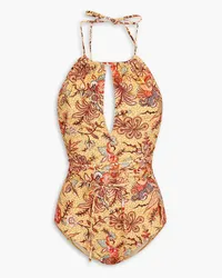 Ulla Johnson Annika Neckholder-Badeanzug mit Print Gelb