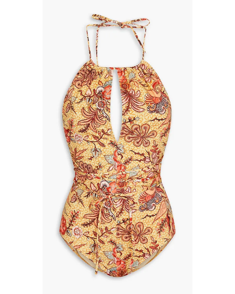 Ulla Johnson Annika Neckholder-Badeanzug mit Print Gelb