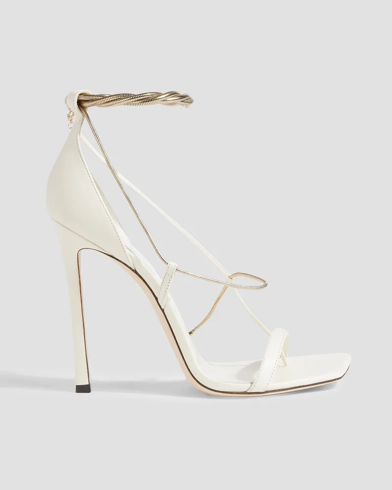 Jimmy Choo Oriana 110 Sandalen aus Leder mit Kettenverzierung Weiß