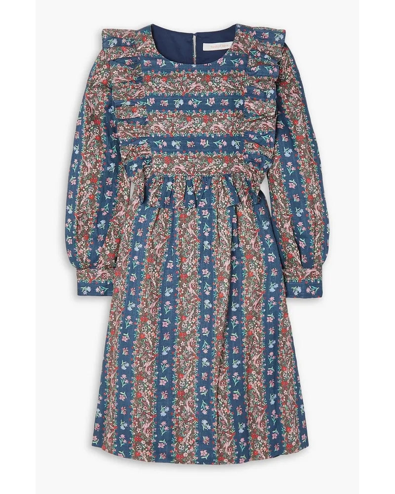 See by Chloé Deva Kleid aus Leinen mit floralem Print und Rüschen Blau