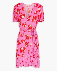 Diane von Furstenberg Mini-Wickelkleid aus Crêpe mit floralem Print Pink