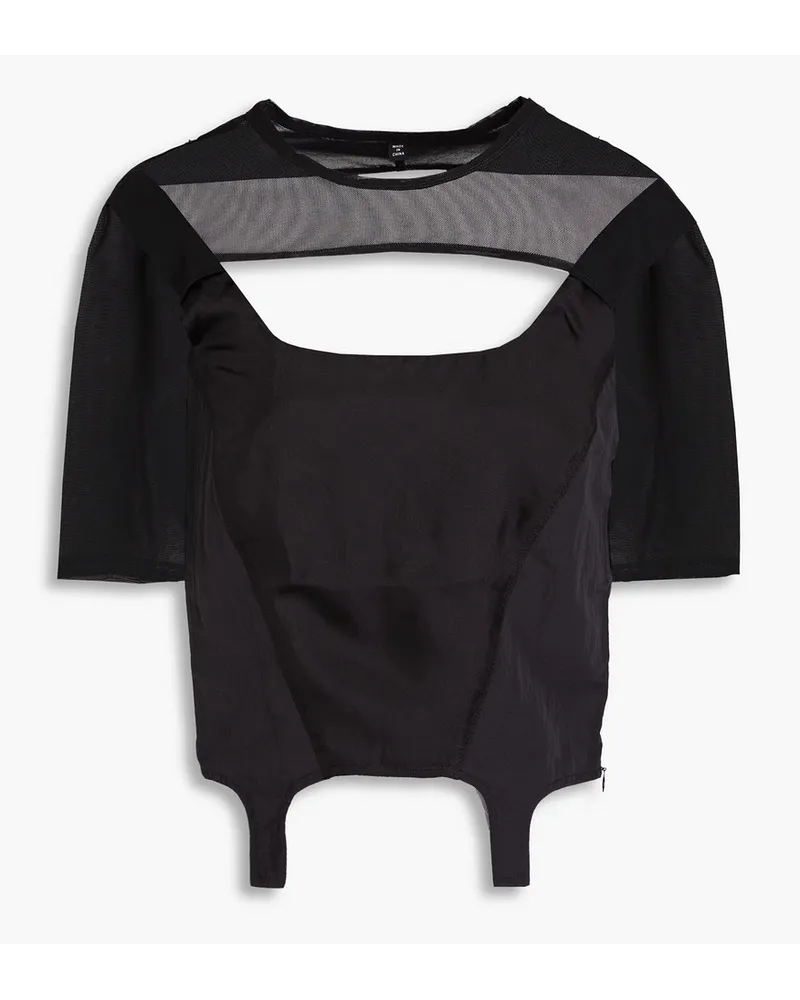 McQ Oberteil aus Shell, glänzendem Twill und Stretch-Mesh mit Cut-outs Schwarz