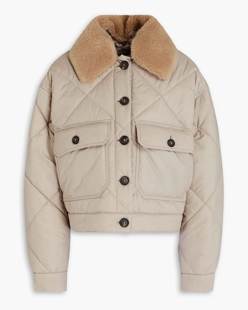 Brunello Cucinelli Gesteppte Shelljacke mit Zierperlen Neutral