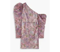 Minikleid aus Tüll mit asymmetrischer Schulterpartie, Pailletten und floralem Print