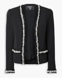 Balmain Blazer aus Wolle und Baumwolle mit Tüllbesätzen und Verzierungen Schwarz