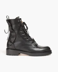 RED Valentino Combat Boots aus Leder mit Rüschen Schwarz