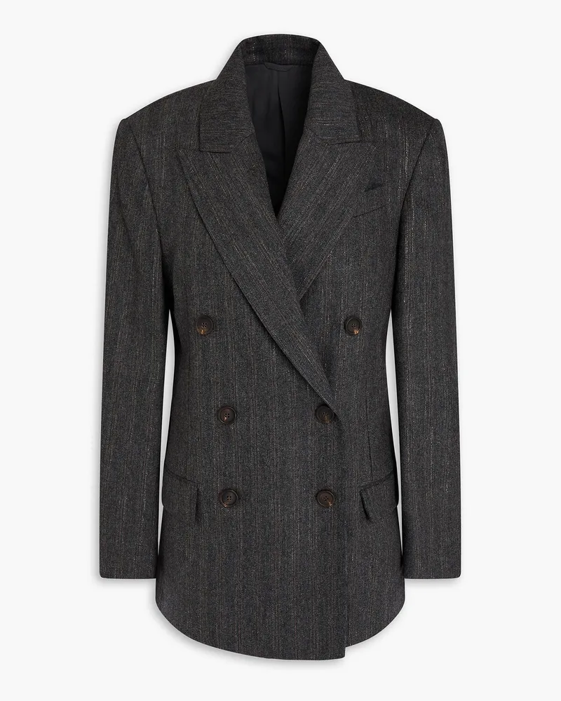 Brunello Cucinelli Doppelreihiger Blazer aus Twill mit Metallic-Streifen Grau