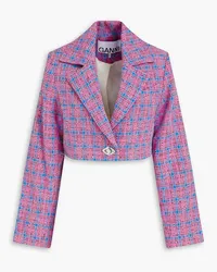 Ganni Cropped Blazer aus Tweed aus einer Baumwollmischung mit Karomuster Pink