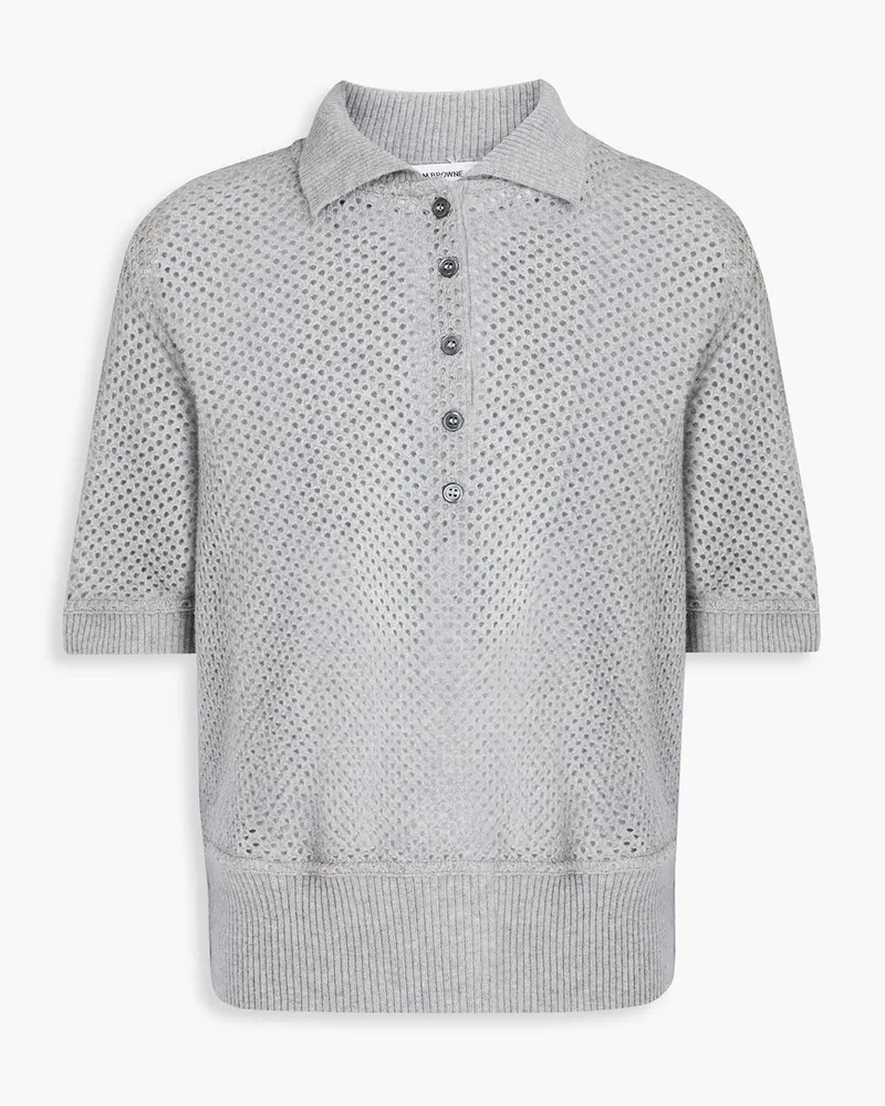 Thom Browne Kaschmirpullover inPointelle-Strick mit Polokragen Grau