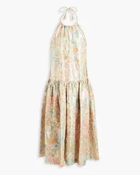 Ulla Johnson Tyra Neckholder-Maxikleid mit Metallic-Fil-Coupé und floralem Print Neutral