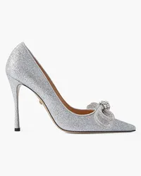 Mach & Mach Double Bow Pumps aus Leder mit Glitter-Finish und Kristallen Metallic