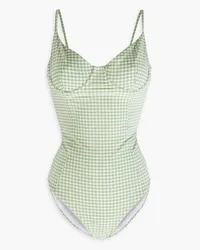 Onia Badeanzug aus Stretch-Seersucker mit Gingham-Karo Grün