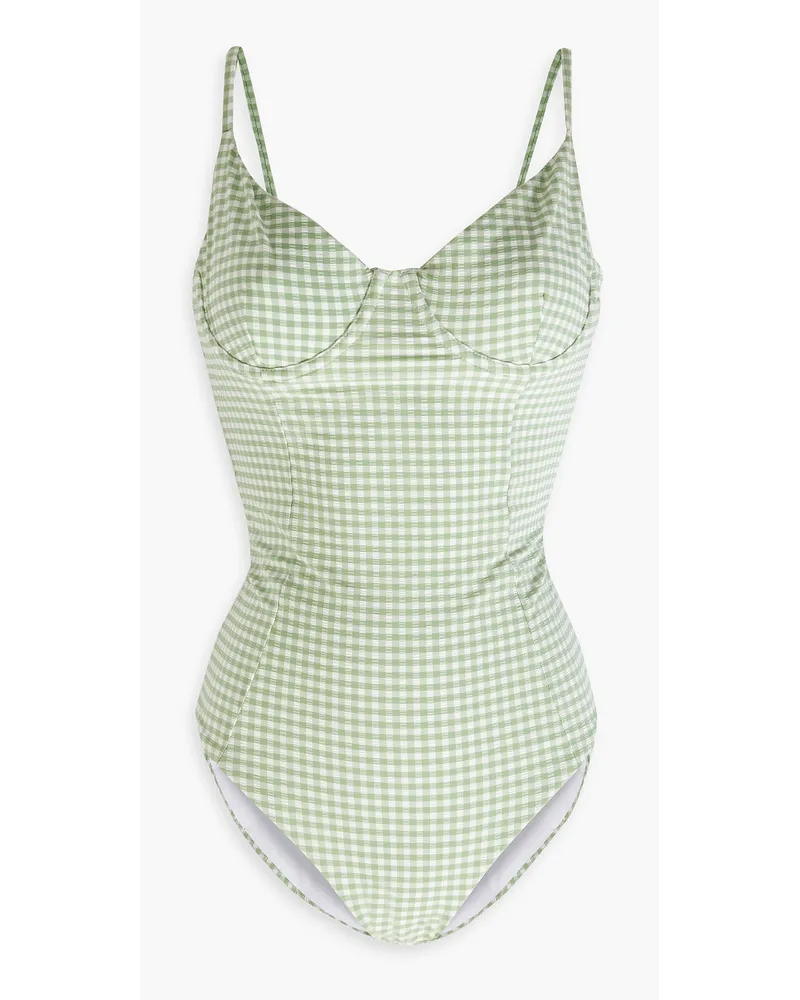 Onia Badeanzug aus Stretch-Seersucker mit Gingham-Karo Grün