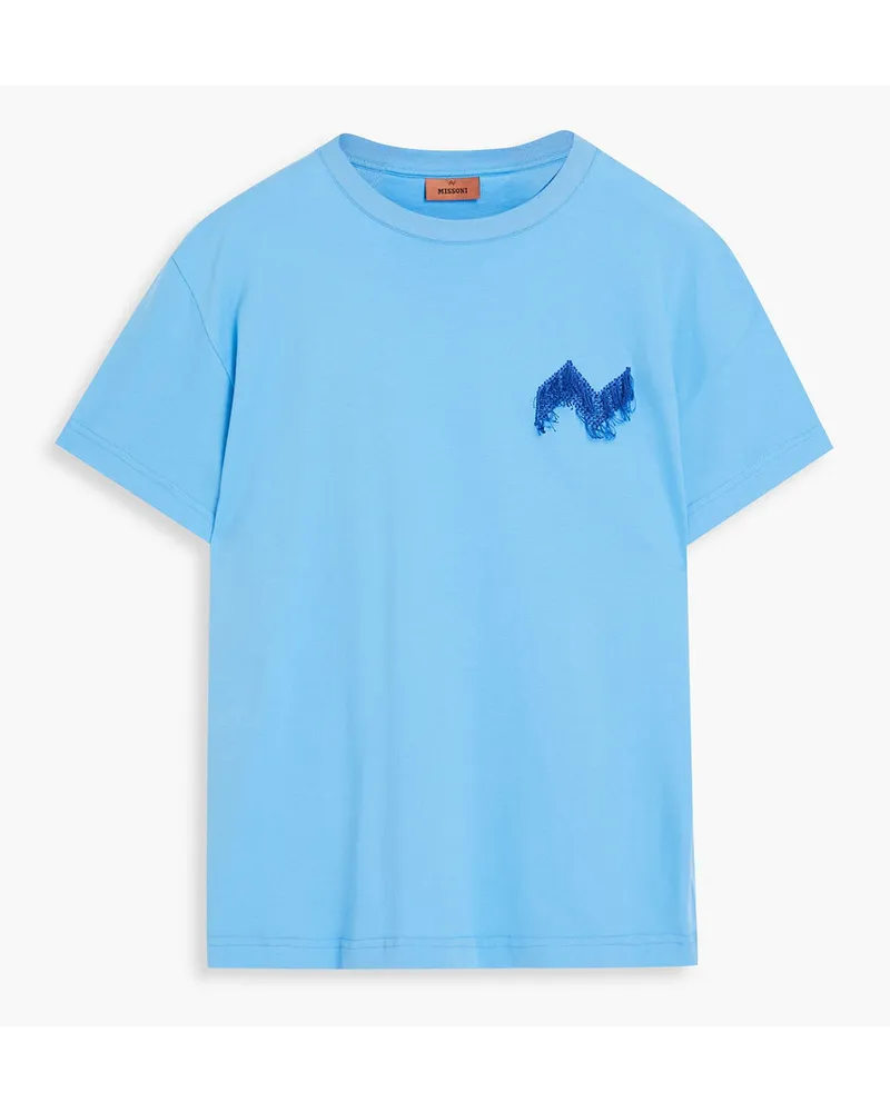 Missoni T-Shirt aus Baumwoll-Jersey mit Stickereien Blau