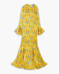 Caroline Constas Allonia Robe aus einer Seidenmischung mit Blumenprint Gelb