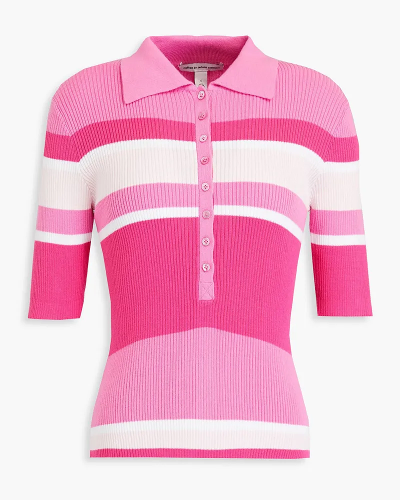 Autumn Cashmere Striped ribbed cotton polo shirt Pink