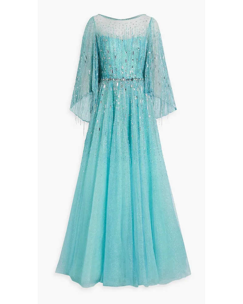 Jenny Packham Hestia Robe aus Tüll mit Verzierung und Cape-Effekt Blau