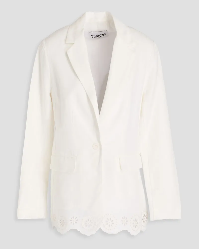 Claudie Pierlot Blazer aus Webstoff mit Lochstickerei-Besatz Weiß