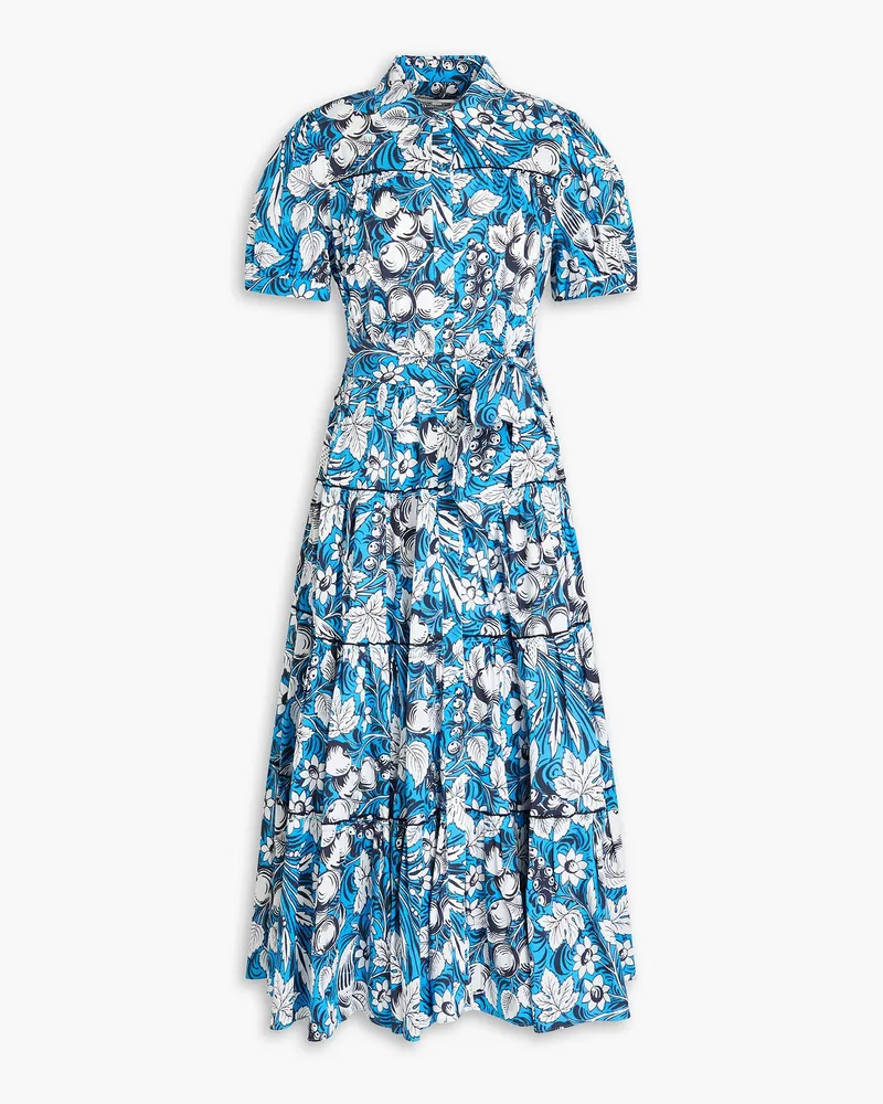 Diane von Furstenberg Queena gerafftes Hemdkleid aus Popeline aus einer Baumwollmischung inMidilänge mit floralem Print Blau