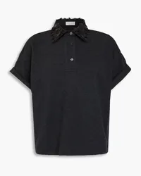 Brunello Cucinelli Poloshirt aus Baumwoll-Piqué mit Pailletten Grau