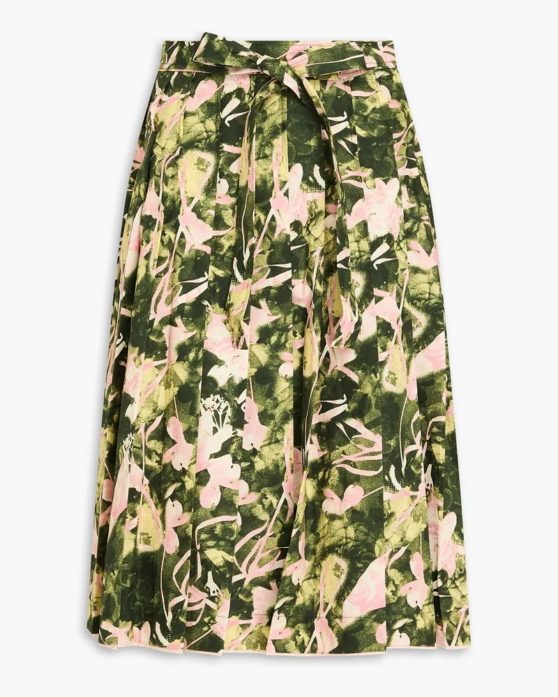 3.1 phillip lim Pleated printed cotton-poplin midi skirt Grün