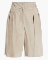 Brunello Cucinelli Shorts aus Veloursleder mit Falten Neutral