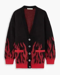 Alessandra Rich Flame Cardigan aus einer Mohairmischung mit Jacquard-Muster und Verzierungen Schwarz