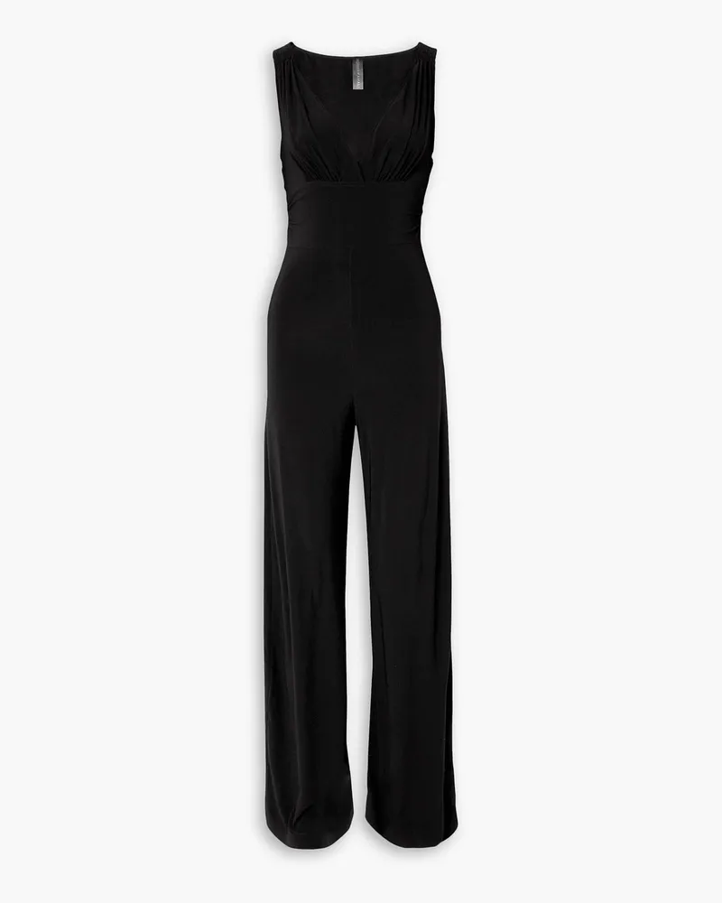 Norma Kamali Tara Jumpsuit mit weitem Bein aus Stretch-Jersey Schwarz