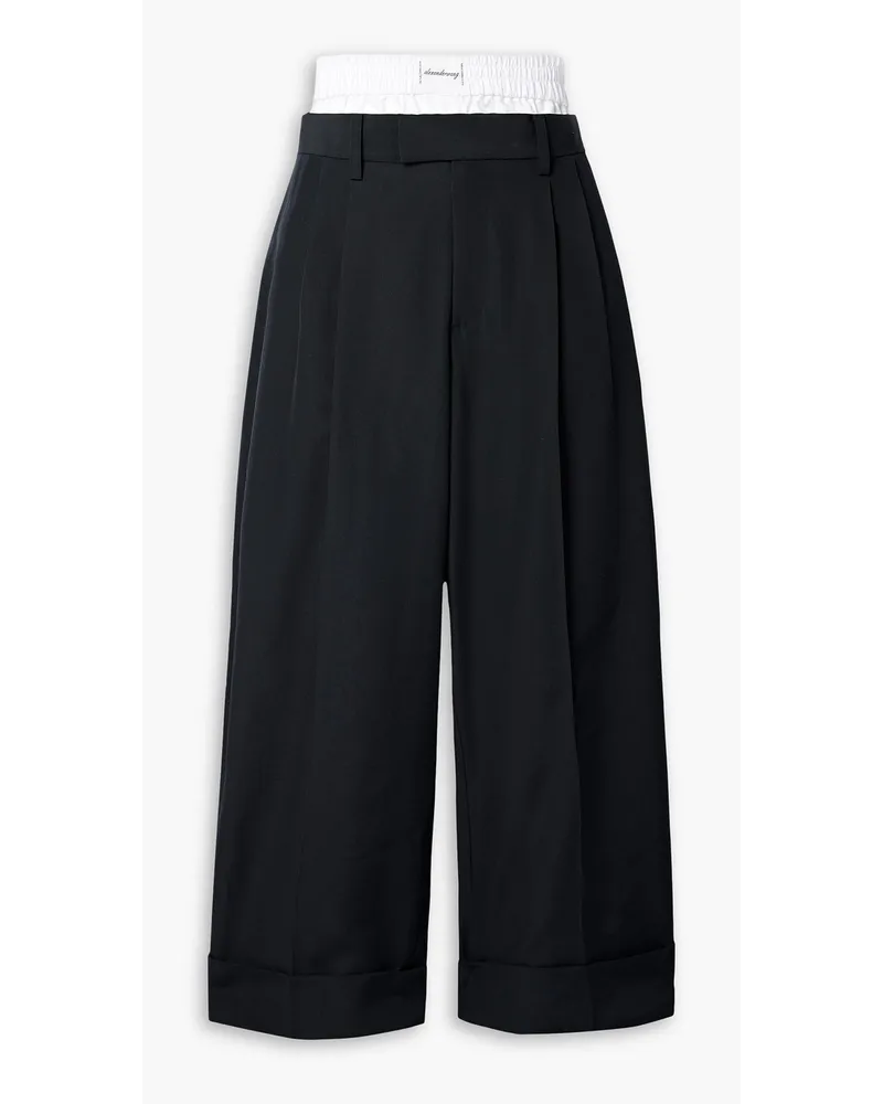 Alexander Wang Hose mit weitem Bein aus Crêpe mit Falten Schwarz