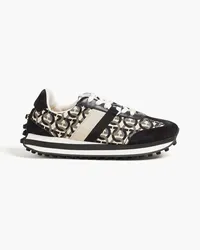 Ferragamo Sneakers aus Leder, Veloursleder und Shell mit Logoprint Schwarz