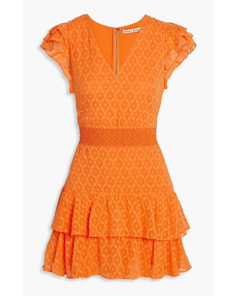 Alice + Olivia Alice OliviaMarkita Minikleid aus einer Seiden-Baumwollmischung mit Fil Coupé mit Raffung Orange