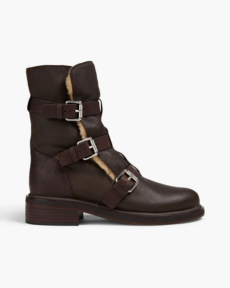 Rag & Bone Ankle Boots aus Shearling mit Schnalle Braun