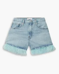 Frame Denim Le Super High feather-trimmed denim shorts Blau