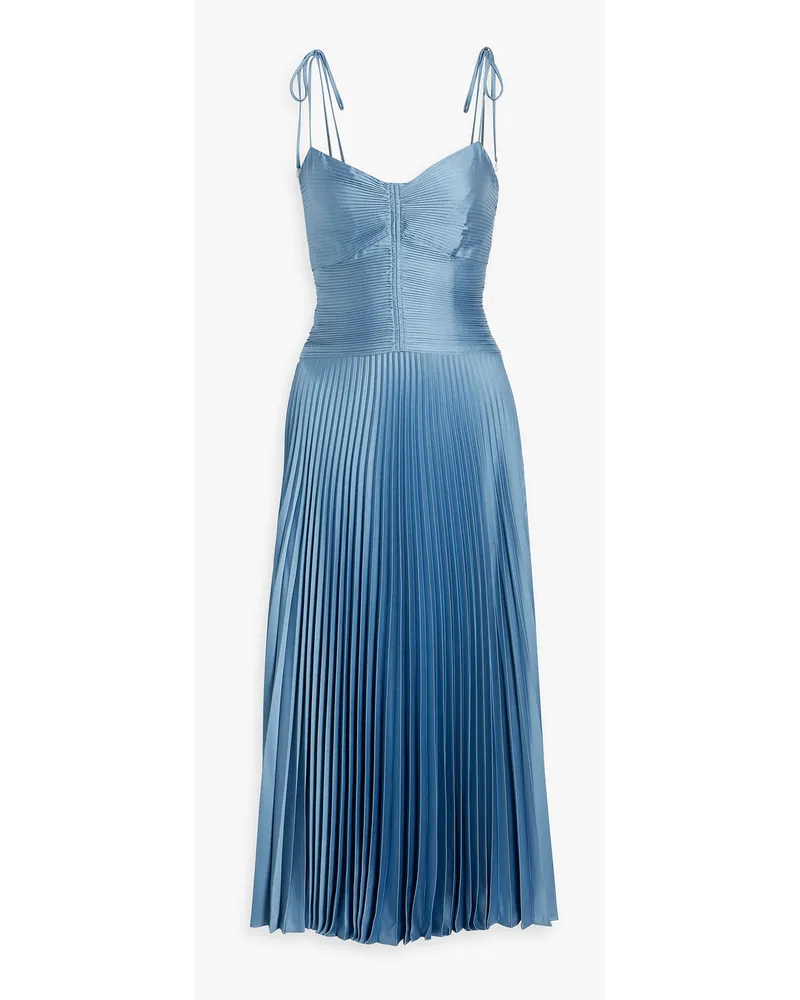 Derek Lam Rochelle Midikleid aus glänzendem Crêpe mit Falten Blau