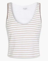 Brunello Cucinelli Tanktop aus Baumwoll-Jersey mit Zierperlen und Streifen Neutral