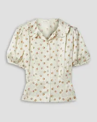 DÔEN Bel Bluse aus Seiden-Charmeuse mit Blumenprint und Rüschen Weiß