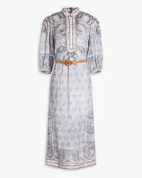 Zimmermann Midikleid aus Leinen mit Paisley-Print und Gürtel Blau