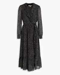 Michael Kors Ruffled leopard-print crepe midi dress Grau