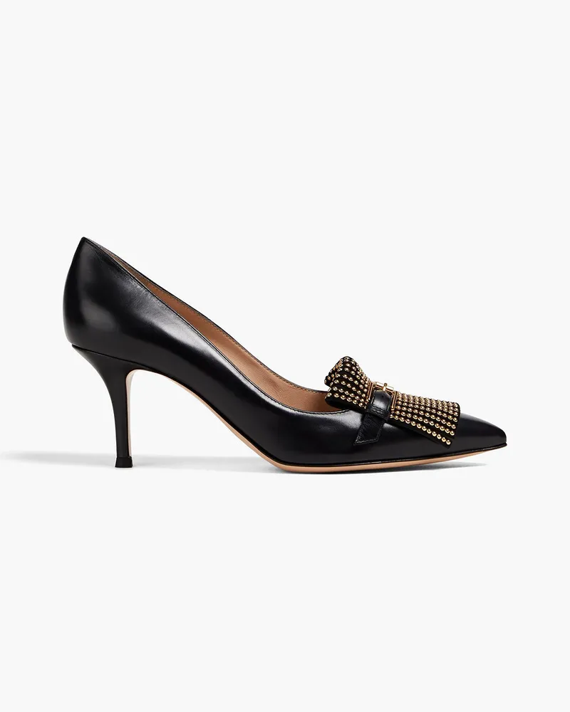 Gianvito Rossi Pumps aus Leder mit Nieten und Fransen Schwarz