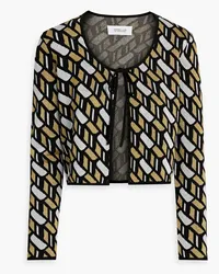 Derek Lam Cropped Cardigan aus Jacquard-Strick mit Metallic-Effekt Schwarz