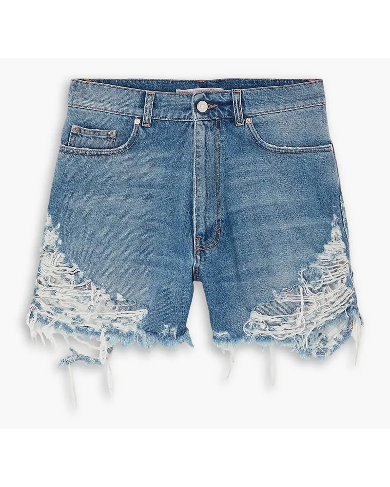 Stella McCartney Jeansshorts inDistressed-Optik mit Stickereien Blau