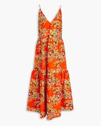 Emilio Pucci Gestuftes Maxikleid aus Baumwollpopeline mit Print Orange