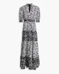 Diane von Furstenberg Oliver gestuftes Maxikleid aus einer Stretch-Baumwollmischung mit floralem Print Schwarz