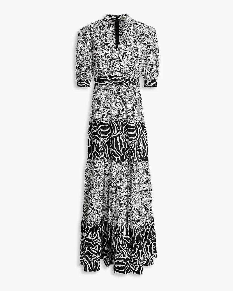 Diane von Furstenberg Oliver gestuftes Maxikleid aus einer Stretch-Baumwollmischung mit floralem Print Schwarz