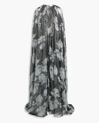 Halston Nicoletta Robe aus einer Seidenmischung mit floralem Print und Cape-Effekt in-Optik Metallic