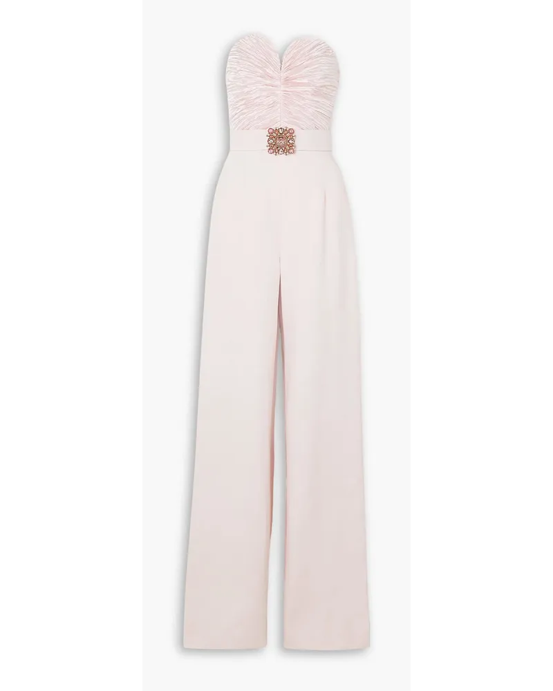 Andrew GN Trägerloser Jumpsuit aus Crêpe und gerafftem Satin aus einer Seidenmischung mit Verzierung Pink