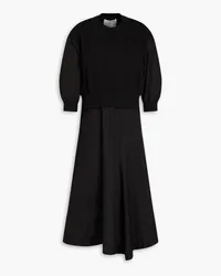 3.1 phillip lim Midikleid aus Baumwollfrottee mit Popeline-Einsatz Schwarz