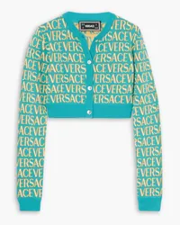 Versace Dua Lipa verkürzter Cardigan aus einer Baumwollmischung inJacquard-Strick Blau