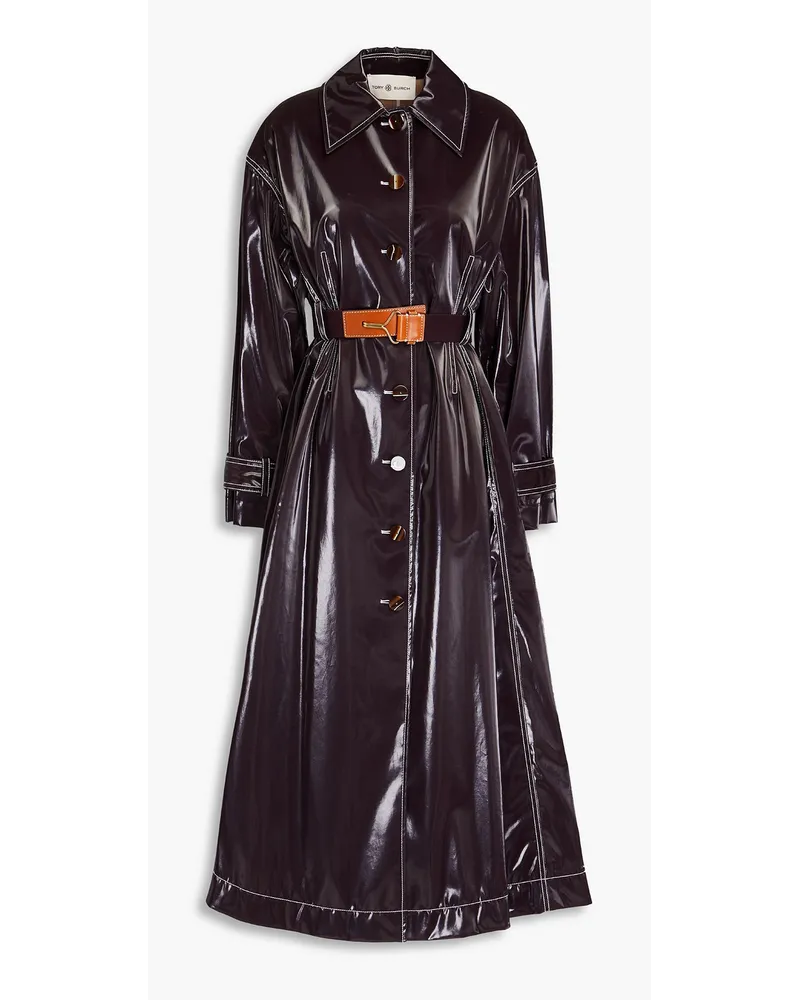 Tory Burch Trenchcoat aus Vinyl mit Lederbesatz und Gürtel Lila