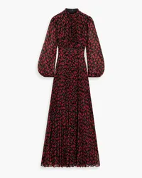 Mikael Aghal Cutout floral-print plissé-chiffon maxi dress Rot